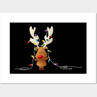 Reindeer Christmas Lights Shirt Merry Christmas Gifts Shirt For Family Posters and Art